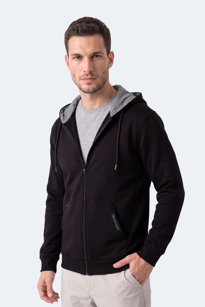 Slazenger Nonstop I Men's Oversized Black Sweatshirt with Hood and Pockets