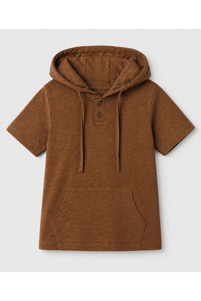 Pine kids Cotton Knit Solid Hooded T-Shirt - Brown
