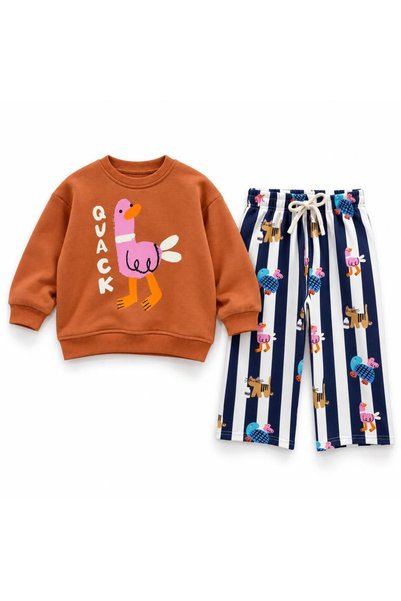 Patriko Girls' and Boys' 3-Ply Cotton Sweatshirt with Patterned Pants - Top and Bottom Set