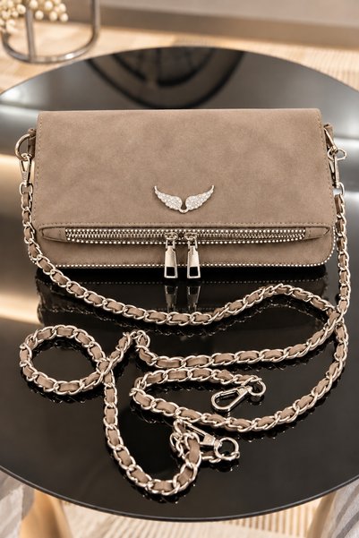 seraptakidunyasi Women's Suede Bag with Chain Strap, Zipper Closure, Shoulder...
