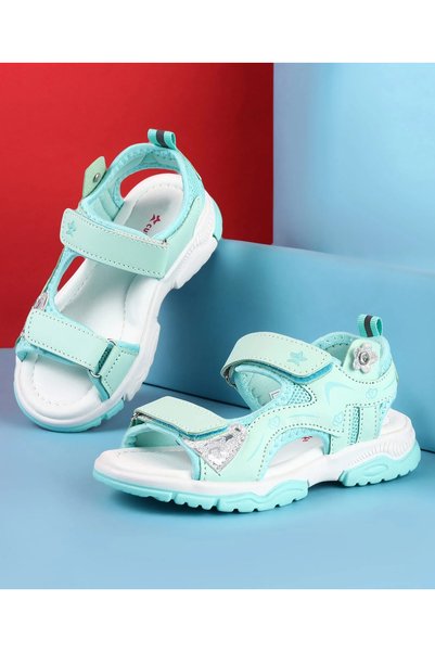 Cute Walk by Babyhug Velcro Closure Sandals with Floral Applique - Sea Green ...