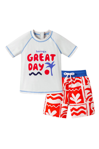 SAPS طقم قميص 'Having a Great Day' بأكمام قصيرة وشورت سباحة بطباعة تجريدية - ...