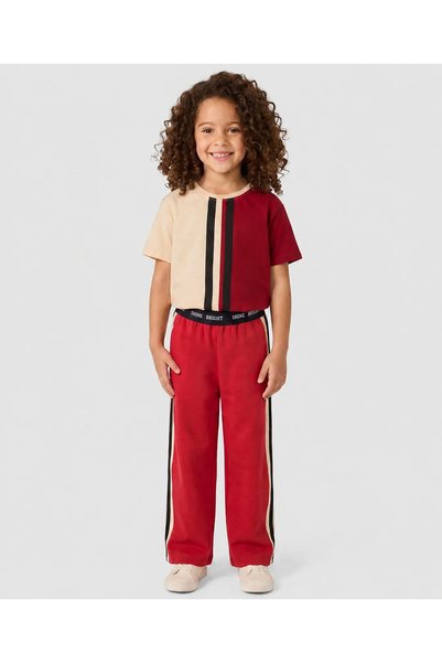 Pine kids 100% Cotton Knit Half Sleeves Cut N Sew Top & Pant Set - Cream & Red