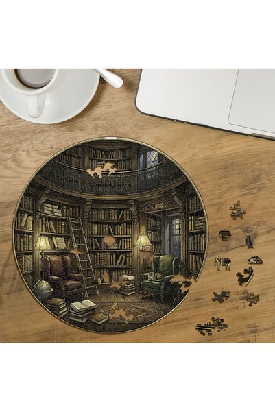 puntodizayn تصميم مكتبة نوستالجيك بتصميم خاص، لغز خشبي دائري مكون من 272 قطعة...