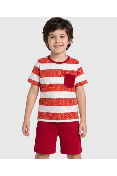 Pine kids Cotton Knit Half Sleeves Striped Short Pajama Set with Leaf Print -...