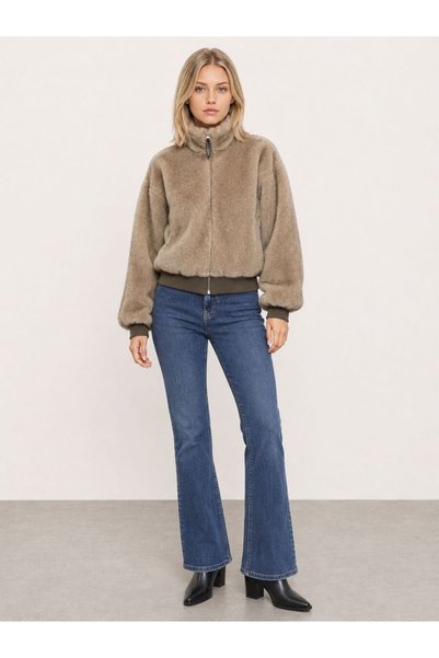 Loft Kadın Bej Kapüşonlu Oversize Mont