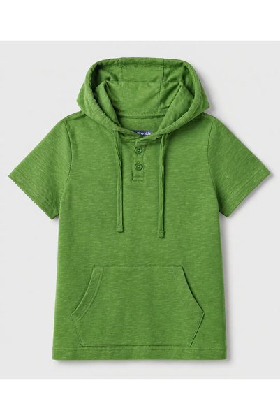 Pine kids Cotton Knit Half Sleeves Hooded T-Shirt - Olive Green