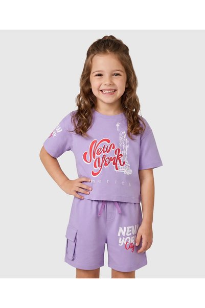 Pine kids Cotton Knit Drop Shoulder Top & Short Co-ords Set With New York Tex...