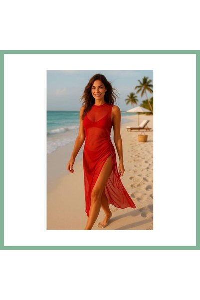 BŞK VİRGO ملابس الشاطئ النسائية الحمراء من Zarafet Pareo BSK2026