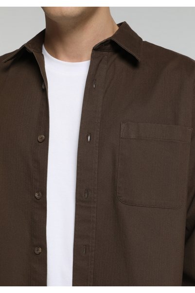 Colin's Relaxed Fit Shirt Neck Düz Erkek Kahverengi Uzun Kol Gömlek