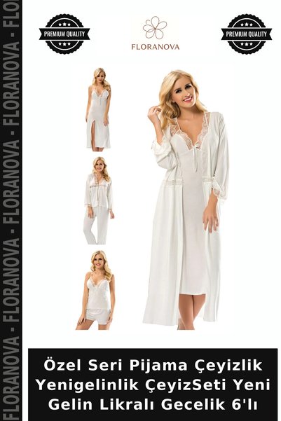 Generic Brand Special Series Pajamas Dowry Set New Bride Lycra Nightgown 6-Pi...