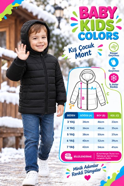 baby kids colors Dečački kaput sa kapuljačom, podstavljen krznom, otporan na ...