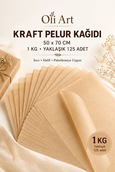 OLİ Art Kraft Pelur Kağıdı 50x70 cm 1 KG / Yaklaşık 125 Adet 18 gr İnce Ambal...