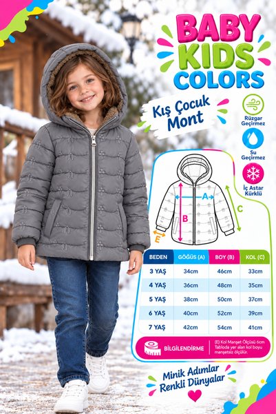 baby kids colors Palton pentru fete, rezistent la apă și vânt, cu detalii bro...