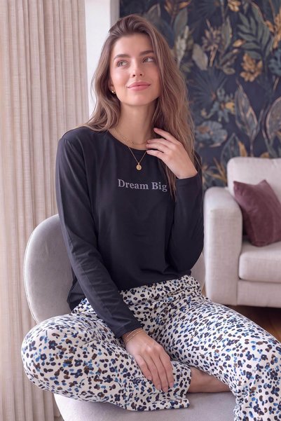 Pijamaevi Black Dream Big Patterned Bamboo Long Sleeve Women's Pajama Set