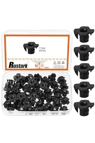 Rustark 50 قطعة M6x10mm صواميل تي رباعية الفكوك من الزنك الأسود، طقم تشكيلة ص...