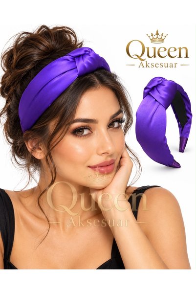 QUEEN AKSESUAR تاج نسائي من الساتان الملون بتصميم ملون باللونين الوردي والأزر...