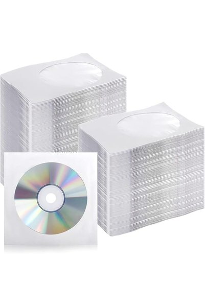 AZONEE 100 Pieces White Paper CD DVD Sleeves Envelope Holder with Clear Windo...