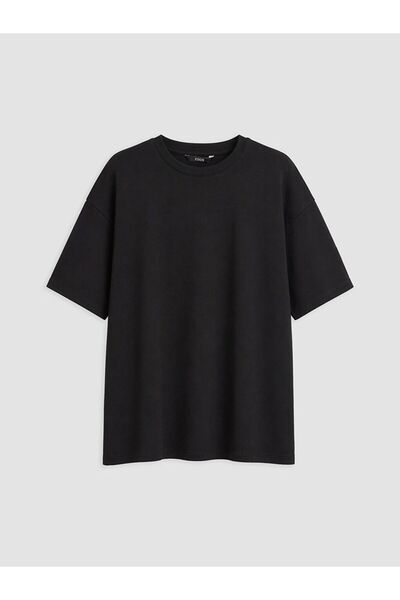 LC Waikiki Xside Black Combed Cotton Plain Comfortable & Relax Short Sleeve M...