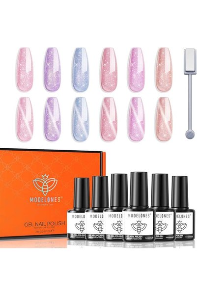 modelones Store مجموعة طلاء أظافر جل من موديلونز - 6 ألوان: عاري، وردي، أبيض ...