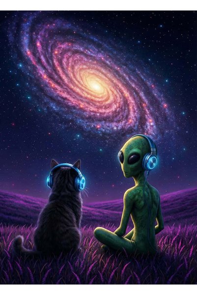 BLANKD Alien & Cat Cosmic Vibes Music Metal Poster - Magnetic Wall Art Print