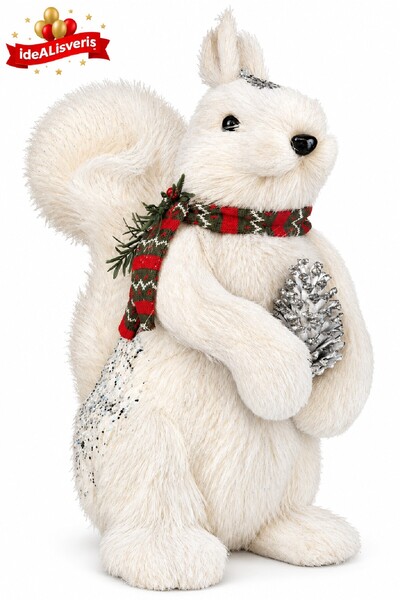Bkmc Luxurious New Year Squirrel Figure with White Feathered Sequined Body an...