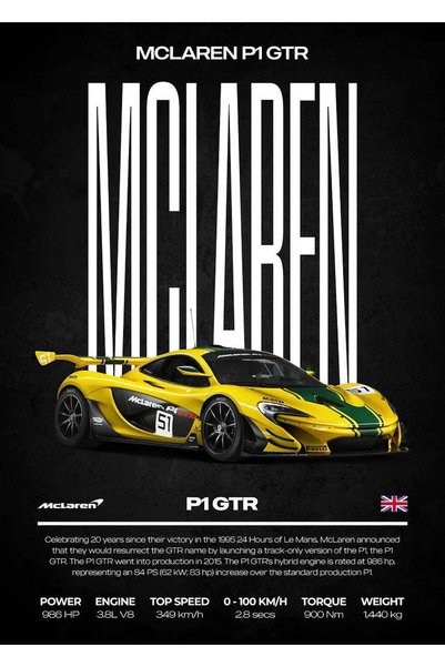 BLANKD McLaren P1 GTR Car Metal Poster - Magnetic Wall Art Print