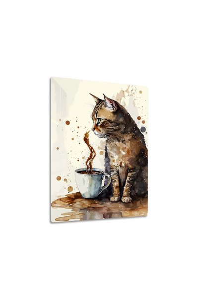 BLANKD Cat and Coffee Metal Poster - Magnetic Wall Art Print