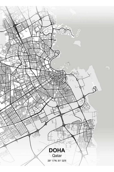 BLANKD Doha City Map Metal Poster - Magnetic Wall Art Print
