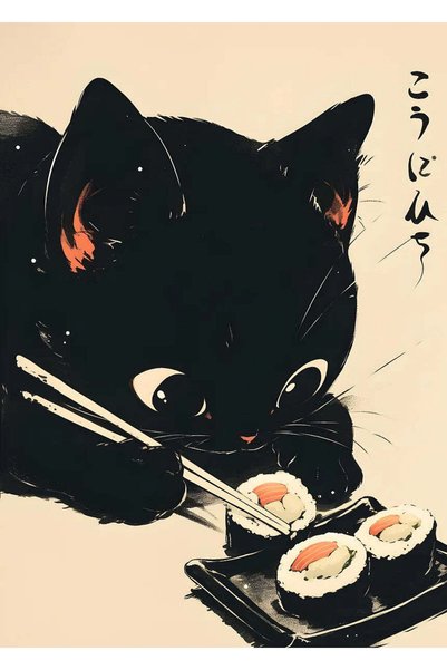 BLANKD Black Cat Sushi Funny Metal Poster - Magnetic Wall Art Print