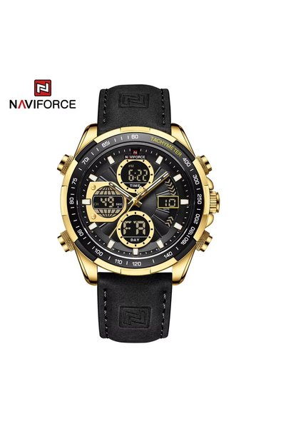 Bluejw ساعة يد رجالية كوارتز NAVIFORCE 9197 بحزام جلدي وستانلس ستيل، شاشة مزد...