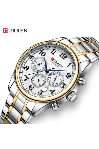 Bluejw ساعة يد رجالية فاخرة CURREN 8466 من الفولاذ المقاوم للصدأ، كرونوغراف ب...