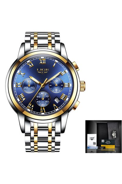 Bluejw ساعة LIGE LG9810 الفضية للرجال، ساعة يد رجالية من الفولاذ المقاوم للصد...