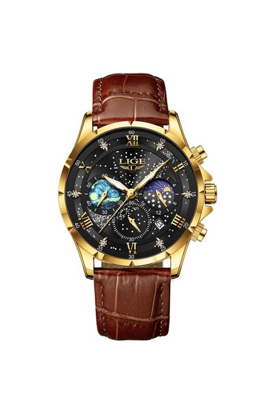Bluejw LIGE 89107 Hot Sale Mens Watches Luxury Leather Casual Quartz Watch Re...