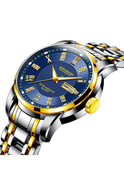 Bluejw KINGNUOS Classic Quartz Watch for Men Luxury Stainless Steel Mens Watc...