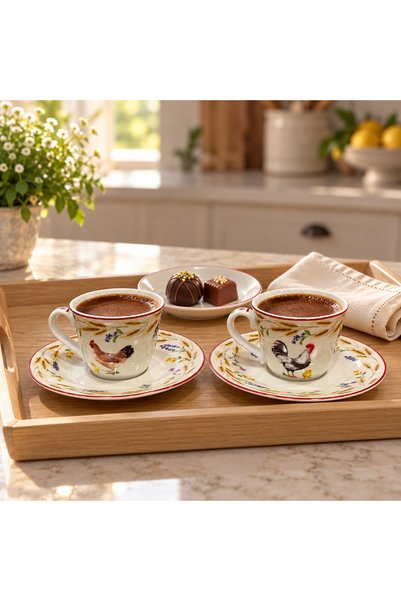Easy Life Collection's 2’li Porselen Kahve Fincanı ve Tabağı Seti - 80 ml