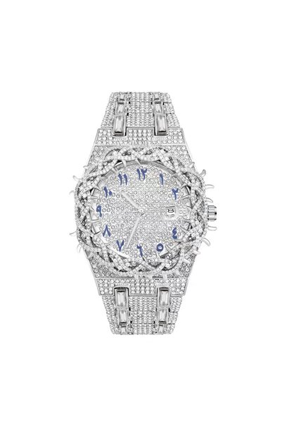 Bluejw ساعة يد رجالية PIN TIME PT106 مرصعة بالألماس بالكامل، ساعة كوارتز هيب ...
