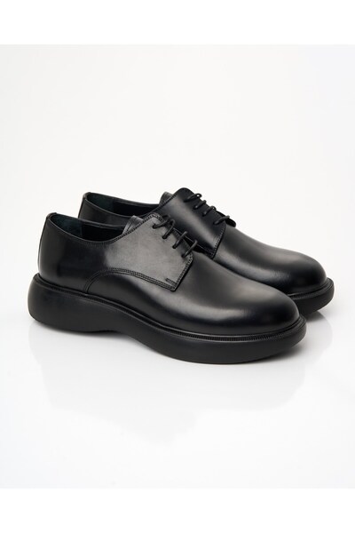 TerziAdemAltun Italian Style Matte Leather Lace-Up Men's Shoes Black T15291-01