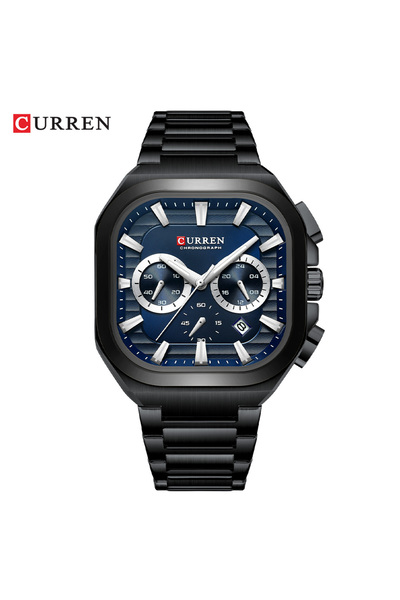 Bluejw ساعة يد رجالية CURREN 8496 أنيقة بتصميم مربع، مع وظيفة الكرونوغراف، حز...