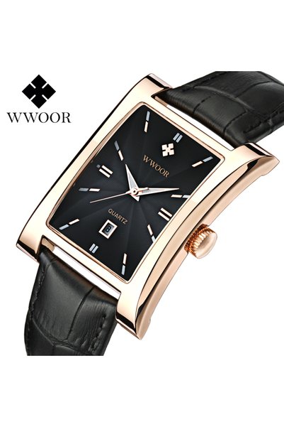 Bluejw Cool Gold Black Band Brand Men's Watches Square Waterproof Calendar Di...