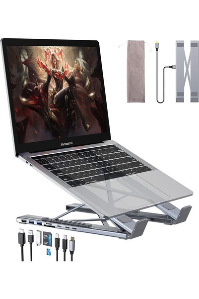 GENERAL محطة إرساء لابتوب USB-C، حامل تابلت USB-C، محول USB-C 8 في 1 مع HDMI ...