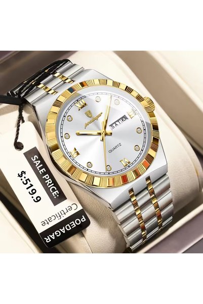 Bluejw POEDAGAR New 872 Top Men Clock Luxury Calendar Week Luminous Waterproo...