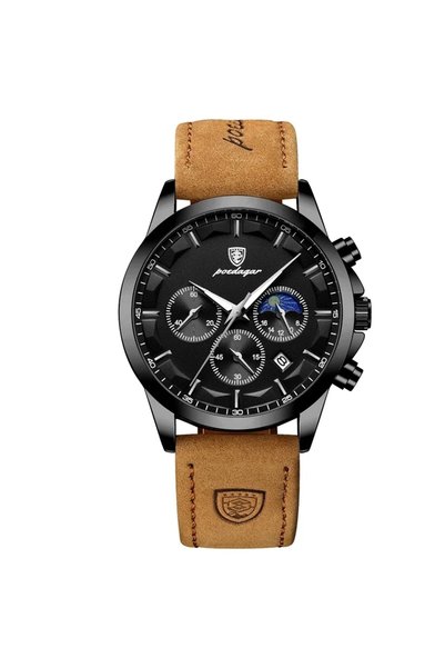 Bluejw Poedagar 928 Top New Waterproof Men Watch Leather Brown Rose Gold Men'...