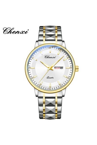 Bluejw ساعة كوارتز رجالية CHENXI 601 أنيقة مع تقويم وأسبوع مضيء وحزام من الفو...