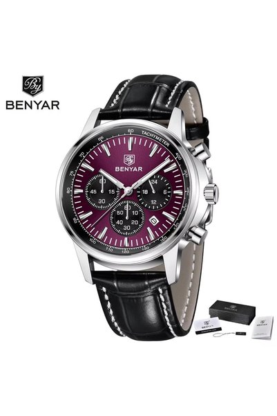 Bluejw Benyar BY-5213 Leather Belt Quartz Wristwatch Luminous Men's Wrist Wat...