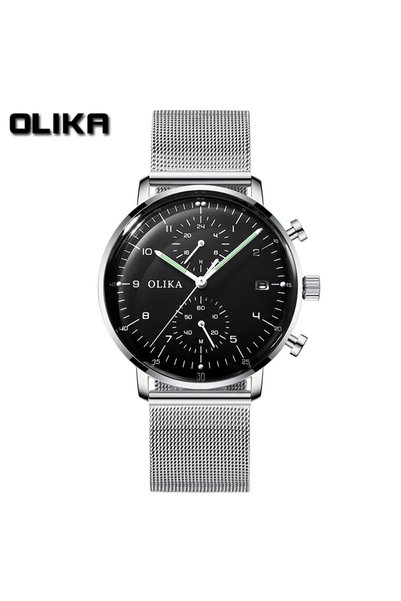 Bluejw ساعة يد رجالية OLIKA 9075 بحركة كوارتز، حزام جلدي وفولاذي، مقاومة للما...