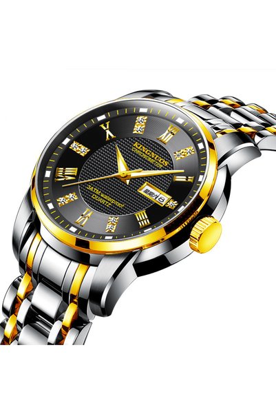 Bluejw KINGNUOS Classic Quartz Watch for Men Luxury Stainless Steel Mens Watc...