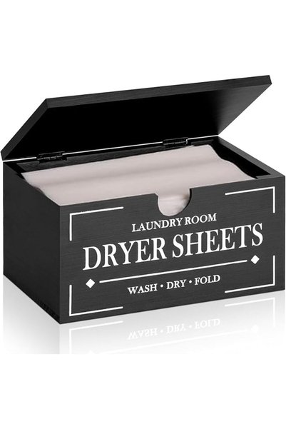 TERRIFI Dryer Sheet Holder with Lid - Rustic Wooden Laundry Room Organization...