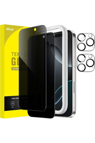 JETech واقي شاشة للخصوصية لهاتف آيفون 16 برو، عبوة من قطعتين + 2