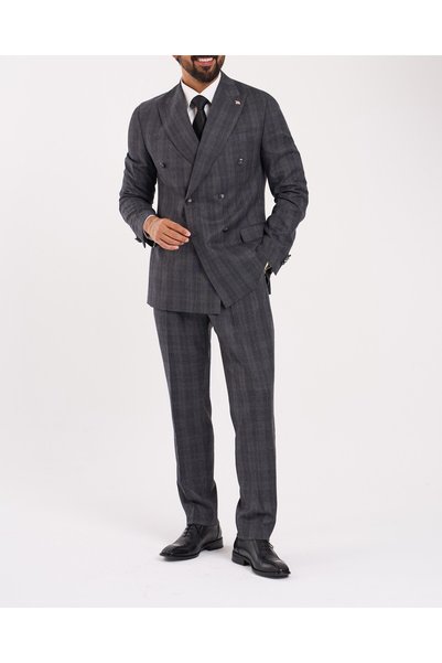 TerziAdemAltun Slim fit, double-breasted, peaked lapel, checkered wool men's ...